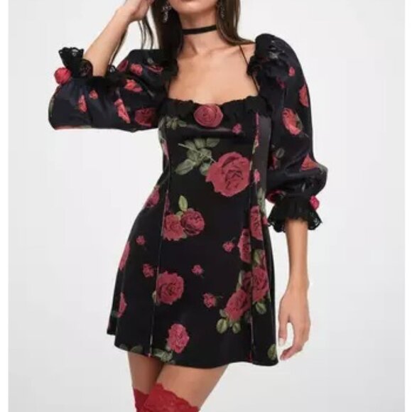 NWT FOR LOVE AND LEMONS YARA VELVET ROSE PRT MINI DRESS SIZE S - Picture 1 of 8